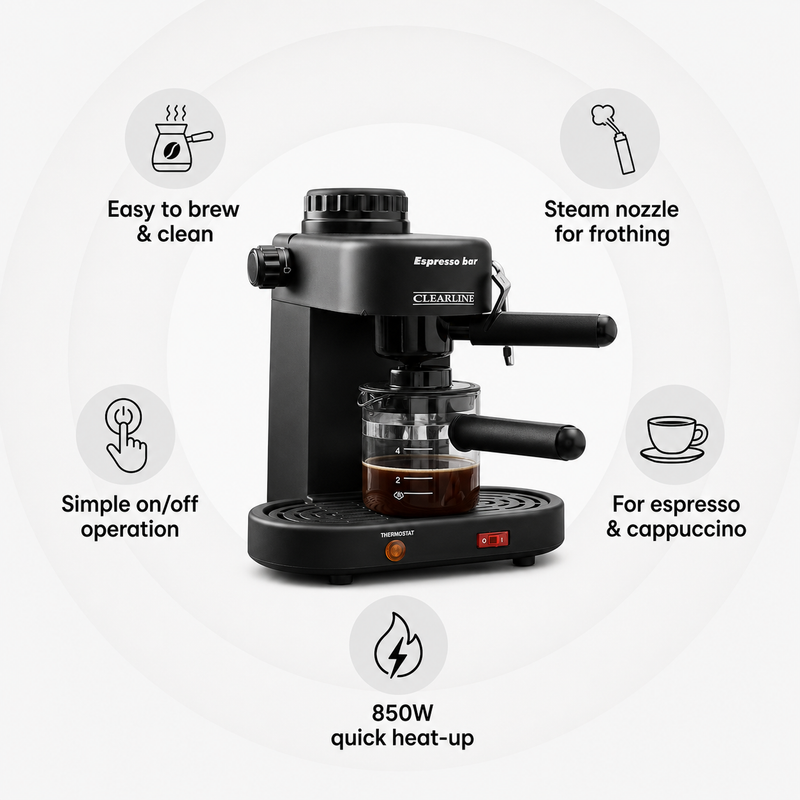 Espresso & Cappuccino Coffee Maker - 1 Year Warranty